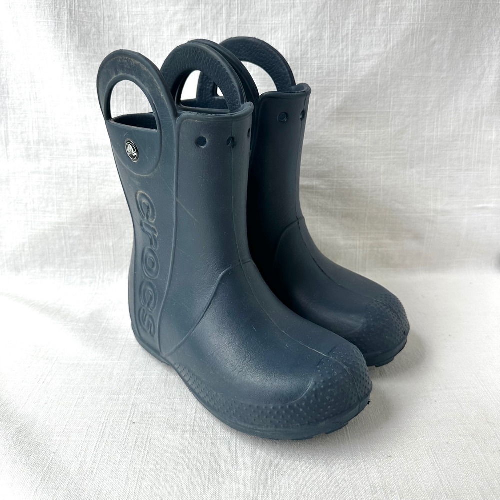 Crocs Kids Handle It Rain Boots Navy Blue Waterproof Pull On Size J1